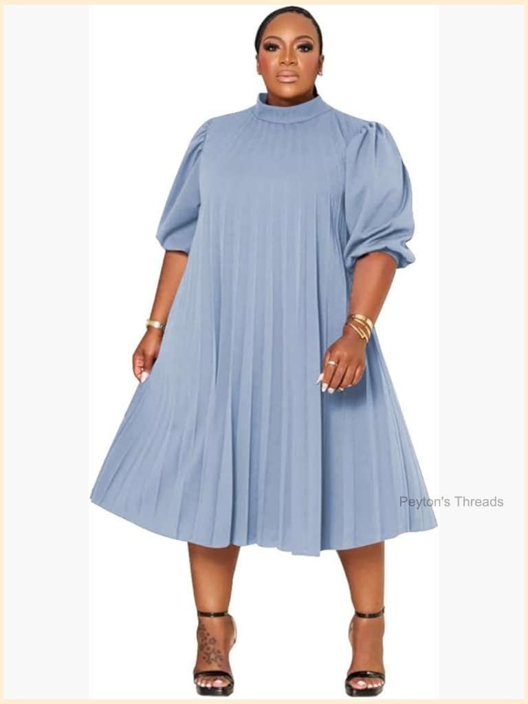 Plus Size Casual Pleated Swing Dress Short Sleeve Flowy Loose Beach Midi